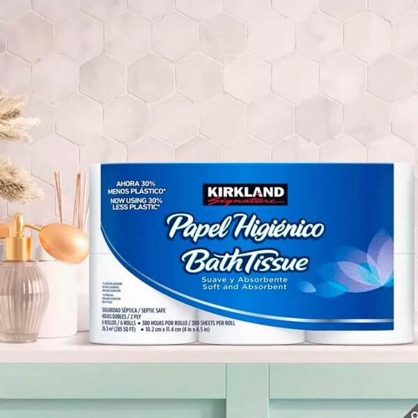 MARVAL TECH - Papel higiénico premium resistente de doble hoja, gran suavidad, tejido para el baño Kirkland de 6 rollos de 380 hojas por rollo, decoración de baño de verano