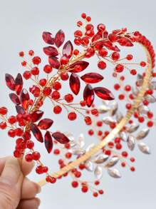 1入紅色新娘頭飾,適用於女性髮型造型 - 紅色 - 查看 9