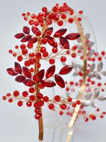 1入紅色新娘頭飾,適用於女性髮型造型 - 紅色 - 查看 3