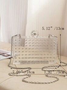 新品純色亞克力鑲嵌鑽石手拿包,歐美風格,適用於女士婚禮、宴會等場合,時尚裝扮包,硬殼手拿包,小方包