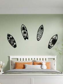 金屬冲浪板壁飾,夏季沿海招牌,熱帶棕櫚樹牆藝術,酒吧裝飾,掛龜子壁飾,海岸門口裝飾(黑色)