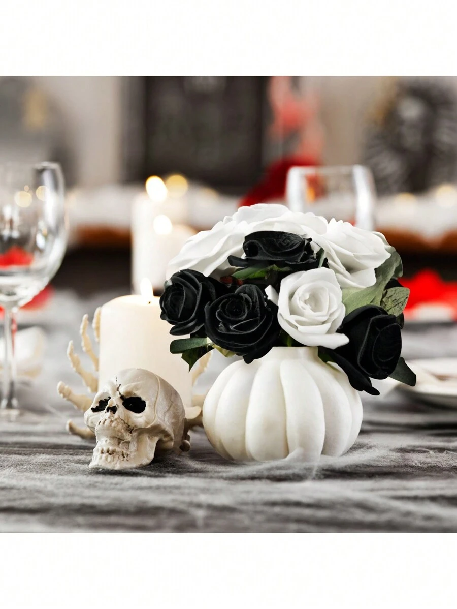 100 Pack Black And White Artificial Flowers, Bulk Stemless Fake Foam