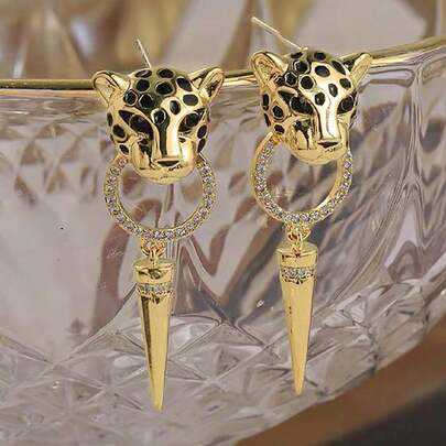 1pair European And American Style High-End Personalized Hip-Hop Women's Unique Leopard Earrings