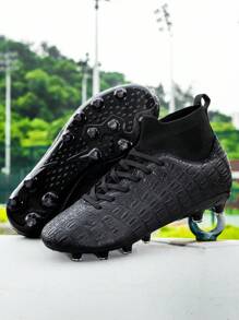 Men's Football Shoes, Non Slip Nails, Professional High Top Breathable Sports Shoes, Outdoor/Indoor Professional Five Person Football Training Shoes Ronaldo  Cleats - Black - View 1