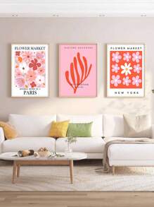 3入組現代極簡風格帆布印刷壁畫,文字、線條和色塊元素,適用於客廳和臥室,可拆卸和重複使用 - 彩色 - 查看 1