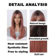 灰粉色蝴蝶万圣节角色扮演，深色发根，22 英寸长分层头发，带窗帘刘海，女士合成假发，适合日常使用派对度假节日自然浪漫性感简约休闲圣诞节角色扮演服装耐热假发