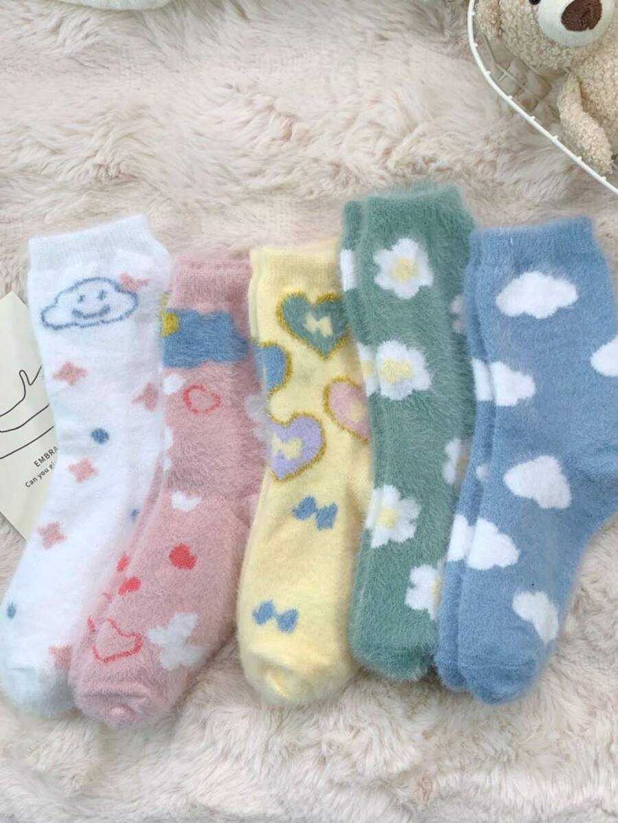 5pairs Soft & Cozy Cartoon Mid-calf Socks - Multicolor - View 1