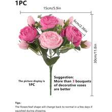 1支人造牡丹花短枝純色玫瑰花束假植物,適用於秋季婚禮花瓶、餐廳房間臥室裝飾,節日生日派對配件,戶外花園裝飾 - 粉色 - 查看 2