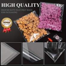 100入組小禮袋,小號透明塑料袋附貓咪圖案,可重複使用,自粘opp袋,適用於糖果、糕點、禮物、珠寶、卡片等