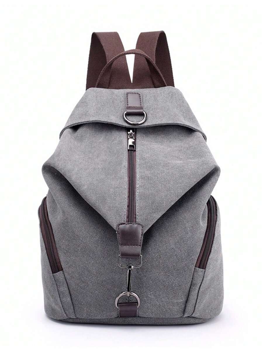 Canvas Backpack Women's Casual Student Backpack, Multifunctional Large Capacity Shoulder Bag, School Backpack - Grey - View 1