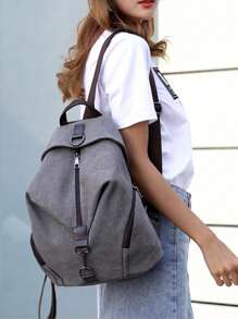 Canvas Backpack Women's Casual Student Backpack, Multifunctional Large Capacity Shoulder Bag, School Backpack - Grey - View 8