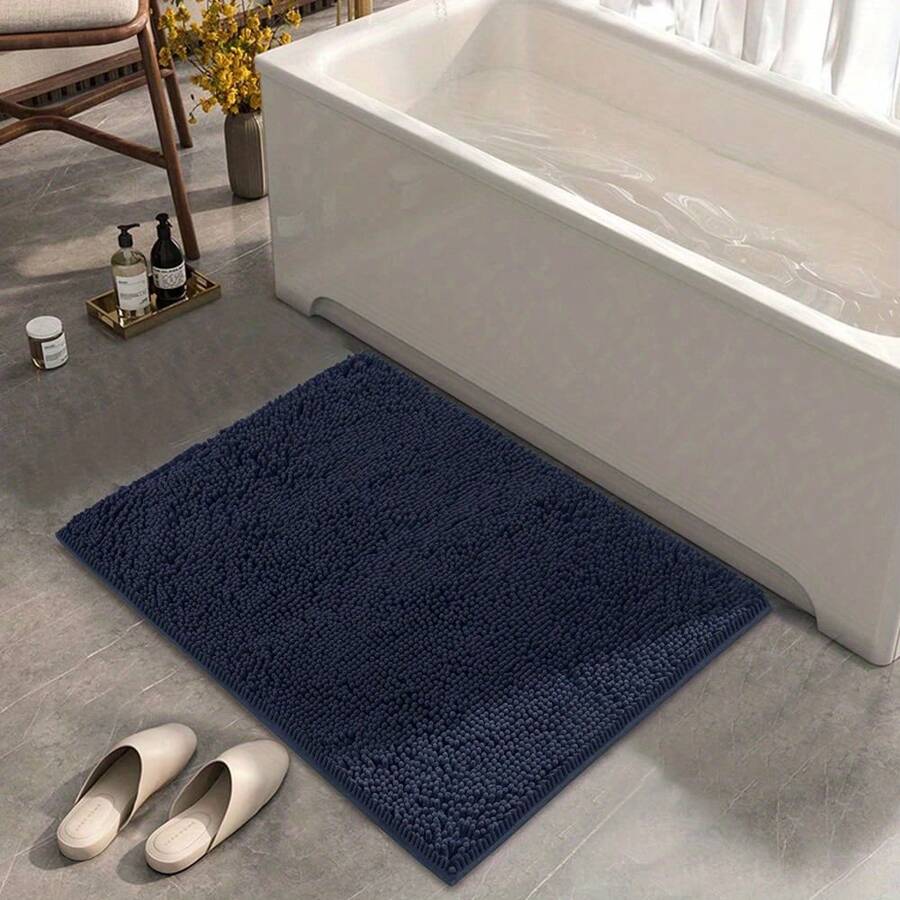 1 Miếng Đơn giản Ánh sáng Xanh Mềm mại Chenille Nước Hấp thụ Chống trượt Phòng tắm có thể sử dụng Đối với Trang trí phòng Như - lục lam - Xem 1