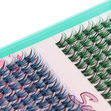 黑綠色和黑藍色混合顏色,棒狀增稠人工睫毛,群體形狀,自然增長和移植,1盒224件d卷,可用單一尺寸10mm、12mm、14mm、16mm、18mm。適合初學者在家diy或美容沙龍使用 - 彩色 - 查看 6