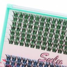 黑綠色和黑藍色混合顏色,棒狀增稠人工睫毛,群體形狀,自然增長和移植,1盒224件d卷,可用單一尺寸10mm、12mm、14mm、16mm、18mm。適合初學者在家diy或美容沙龍使用 - 彩色 - 查看 2