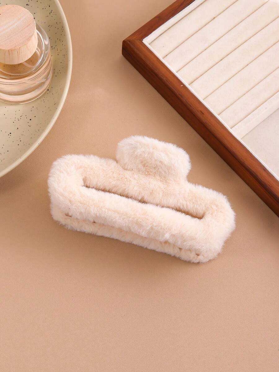 1 chiếc kẹp tóc vuông lớn nhiều màu sắc cho nữ, thích hợp để đeo hàng ngày vào mùa thu đông - Màu be - Xem 1