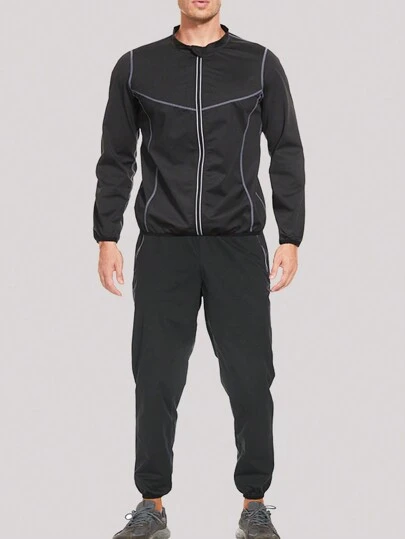 Bộ đồ xông hơi nam, bộ đồ giảm cân ra mồ hôi, bộ đồ xông hơi thể thao đấm bốc, đồ tập thể dục nam, bộ đồ thể thao, đồ thể thao màu đen mùa xuân