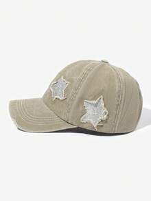 1pc Unisex Pink Powder Five-pointed Star Ponytail Washed Baseball Cap For Outdoor Activities - Khaki - View 3