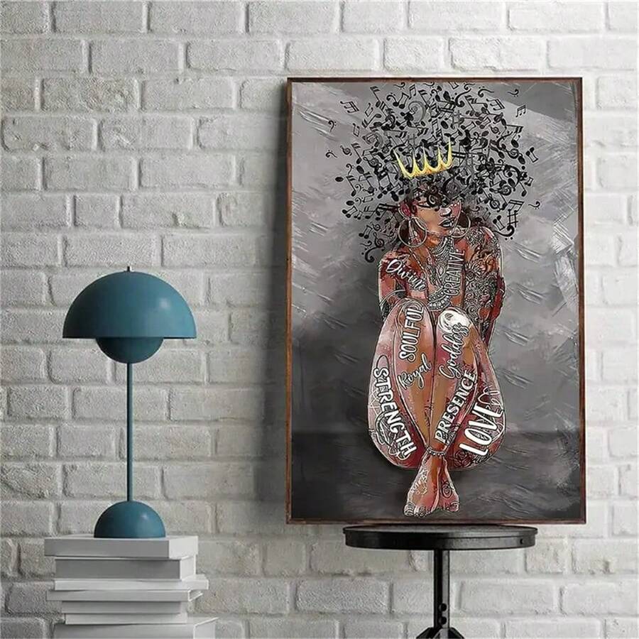 1張無框黑皇后牆藝術畫,海報,愛情音樂帆布牆藝術,抽象現代帆布,霧面印刷畫,家庭裝飾,適用於臥室,客廳 - 彩色 - 查看 1