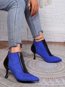 Của phụ nữ Phong cách Pháp Pointed Toe Da lộn Nối Giày cao gót Đúng mốt Giày ống , 2023 Hàng mới đến Đối với Mùa Thu /đông , Thanh lịch Và Linh hoạt Gầy Gót chân Giày ống ( Thích hợp Đối với Tất cả các mùa ) - Màu xanh lam - Xem 3