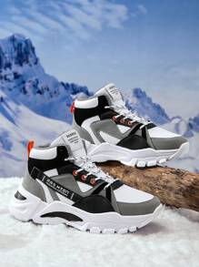 男士冬季時尚高筒字母印花溜冰鞋保暖輕便時尚百搭休閒運動鞋