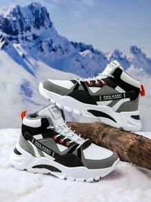 男士冬季時尚高筒字母印花溜冰鞋保暖輕便時尚百搭休閒運動鞋