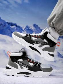 男士冬季時尚高筒字母印花溜冰鞋保暖輕便時尚百搭休閒運動鞋