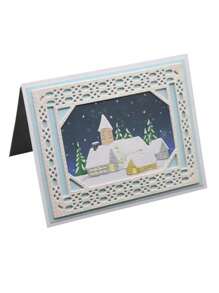 1入組碳素鋼金屬壓花紙藝術切割模具帶方形村莊花卉圖案邊框設計,合適的適用於信封,問候卡,相框DIY切割模具 - 銀色 - 查看 4