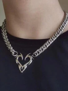 1pc Simple European & American Style Flame Totem & Heart Shaped Personality Boutique Clavicle Necklace