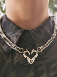 1pc Simple European & American Style Flame Totem & Heart Shaped Personality Boutique Clavicle Necklace