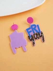 1pair Ladies' Friyay Letter Detail Pendant Earrings - Multicolor - View 5