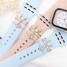 1pc Smart Watch Band Decorative Accessory, Rose Gold Crystal Rhinestone Decorative Ring For 20mm Silicone Watch Band Decoration - Rose Gold - View 2