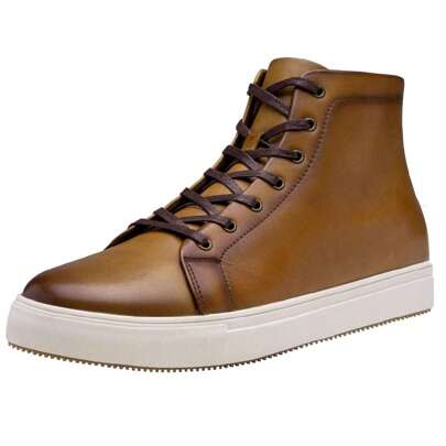 SHOESMALL Men's Casual Shoes High Top Premium Leather Fashion Sneakers Dress Boots for Men