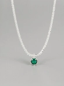 BALMORA 一條s925銀色流行耀眼的綠色花形項鏈,為女性提供豪華復古閃爍鎖骨鏈珠寶禮物