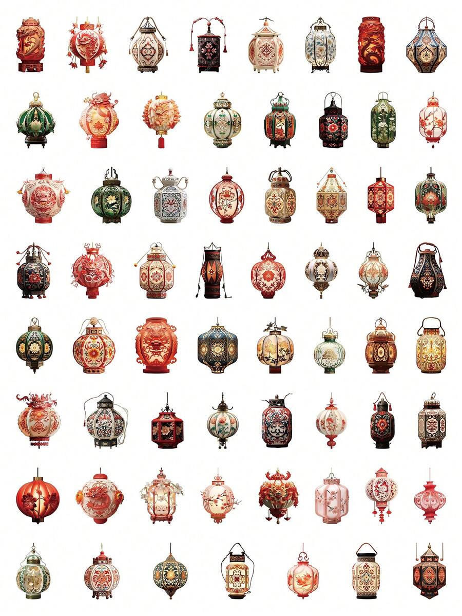 63 Piezas Pegatinas Decorativas De Linterna Para Celebrar El Año Del Dragón - Multicolor - Ver 1