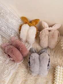 1件女孩冬季耳罩,中大童尺寸,保暖耳套,可愛的學生蝴蝶結暖和的毛絨折疊耳罩