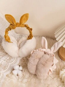 1件女孩冬季耳罩,中大童尺寸,保暖耳套,可愛的學生蝴蝶結暖和的毛絨折疊耳罩