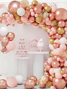 85入組粉色氣球套裝,金屬玫瑰金乳膠材質diy 4d氣球拱門,馬卡龍橙&白&玫瑰金&金氣球花環,適用於聖誕節、新年、婚禮、生日派對等場合
