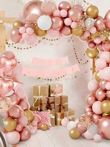 85入組粉色氣球套裝,金屬玫瑰金乳膠材質diy 4d氣球拱門,馬卡龍橙&白&玫瑰金&金氣球花環,適用於聖誕節、新年、婚禮、生日派對等場合