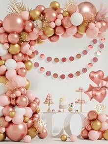 85入組粉色氣球套裝,金屬玫瑰金乳膠材質diy 4d氣球拱門,馬卡龍橙&白&玫瑰金&金氣球花環,適用於聖誕節、新年、婚禮、生日派對等場合