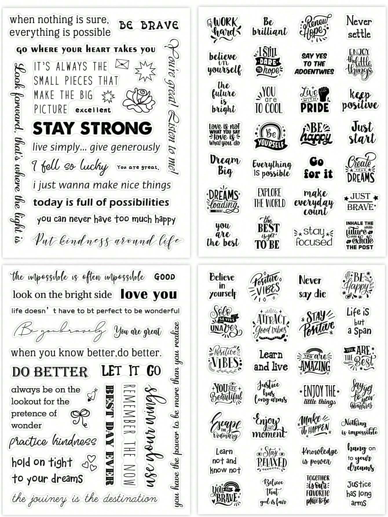 4 Sheets Small Inspirational Words and Phrases Sticker for Scrapbooking