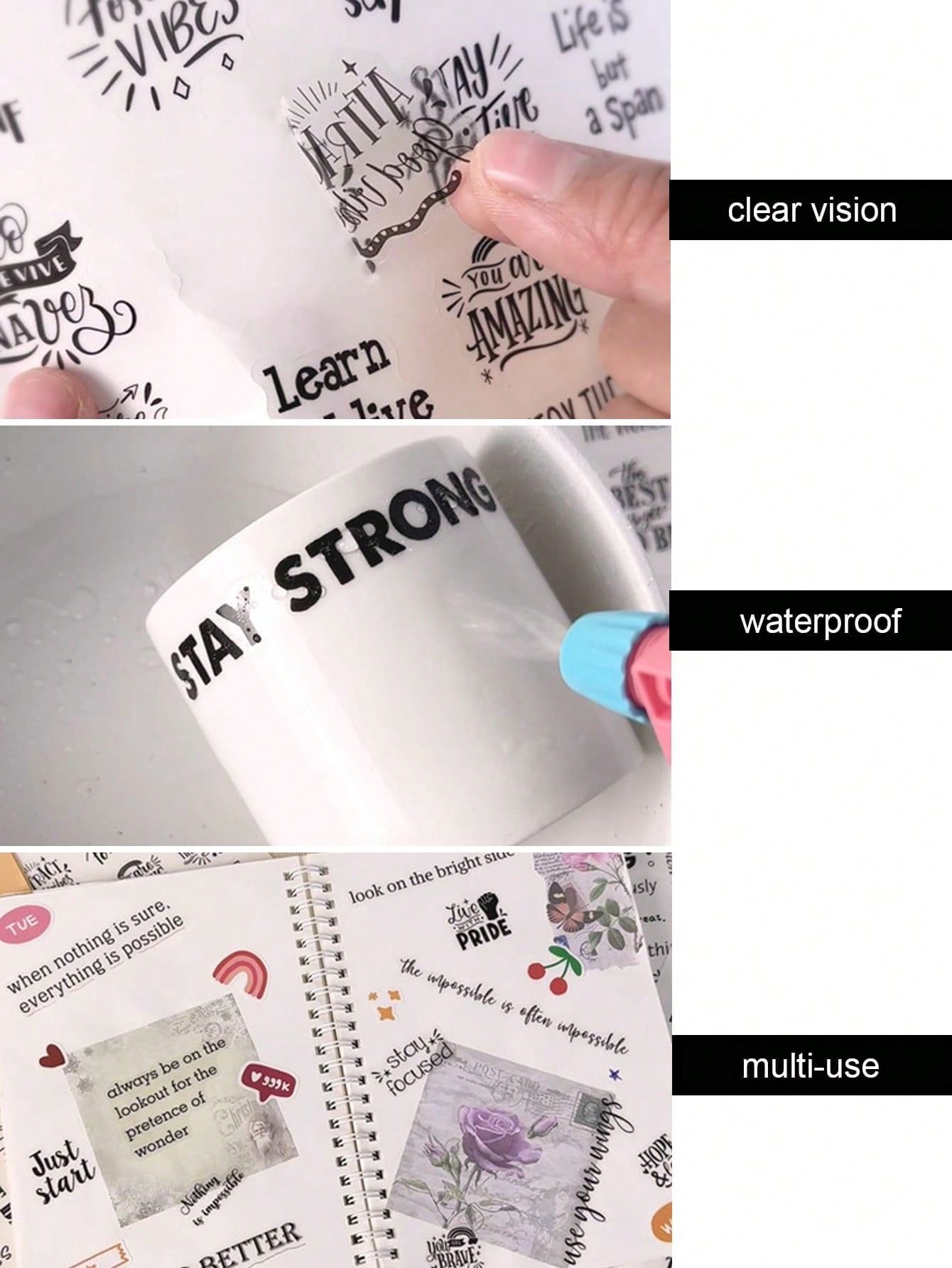 4 Sheets Small Inspirational Words and Phrases Sticker for Scrapbooking Decoration Motivational