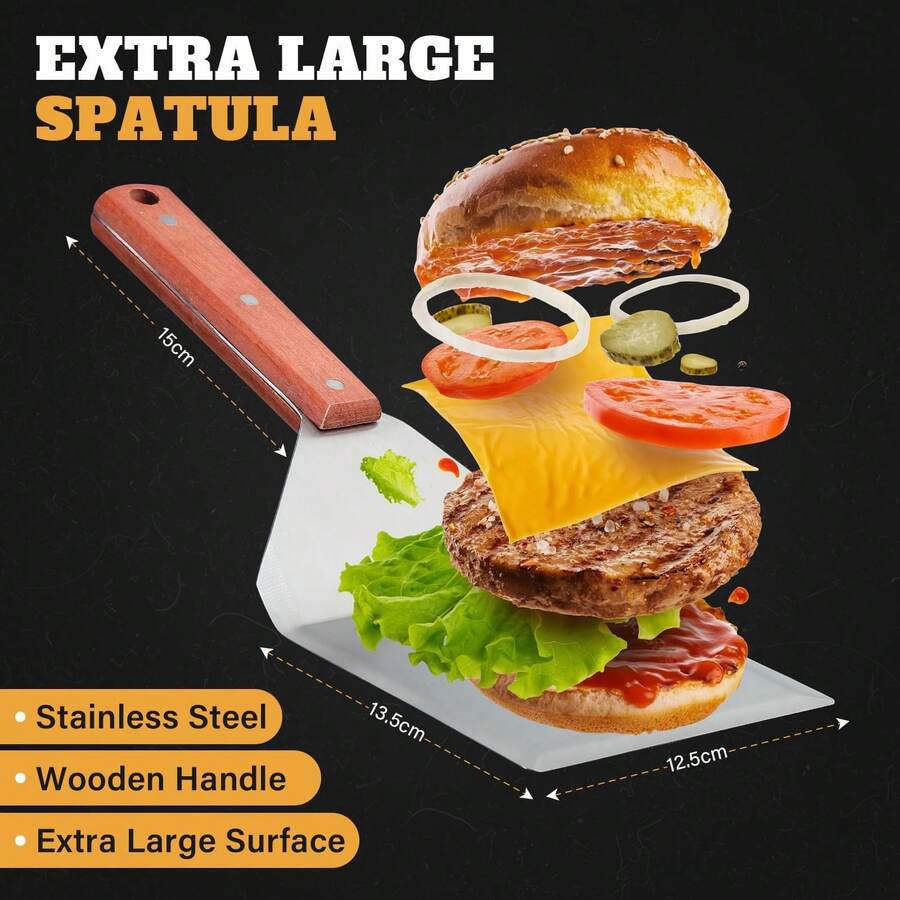 Extra Large Grill Spatula Set Stainless Steel Smash Burger Spatula Kit, 5.5 x 5 inch BBQ Griddle
