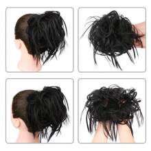 自然黑色 多樣化捲曲飛散半鬆綁高髻假髮/鬆散包子頭托辮辮子盤髮夾片 內附橡皮筋 模擬人造纖維假髮 接發束頭繩 女士假髮美髮工具
