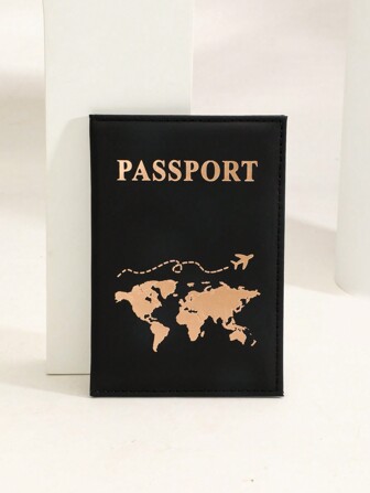 1pc Matte Surface Pu Material Passport Holder With World Map & Letter Print And Fixed Design For Travel Abroad Passport Cover Passport Case Passport Wallet Passport Bag Passport Pouch for Flight for Back to School for Men and Women Travel Essentials Travel Accessories vacation accessories for holiday season