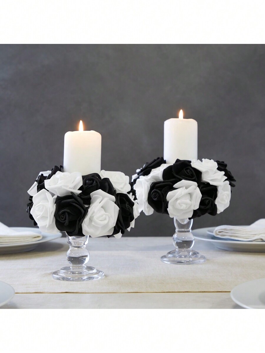 100 Pack Black And White Artificial Flowers, Bulk Stemless Fake Foam