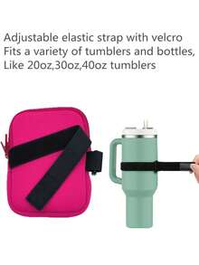 1個多功能水瓶套,配有可調節的肩帶,隔熱杯套和包,完美收納卡片,手機,鑰匙,錢包和耳機,適用於女性健身杯配件收納袖口袋 - 珊瑚粉 - 查看 4