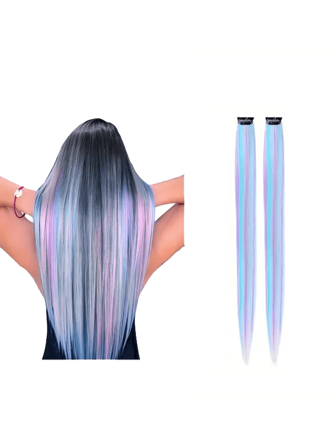 2 peças de extensões de cabelo coloridas com grampo, 20 polegadas de onda encaracolada, postiços de festa com destaque colorido incomum para meninas, mulheres, crianças - ideais para festas, festivais, uso diário e muito mais