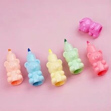 1pc Cartoon Fluorescent Pen With Slanted Tip & Cute Bear Design For Students Drawing And Highlighting - Multicolor - View 6