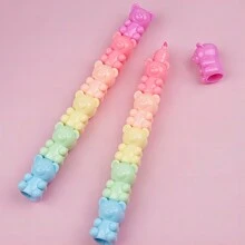 1pc Cartoon Fluorescent Pen With Slanted Tip & Cute Bear Design For Students Drawing And Highlighting - Multicolor - View 3