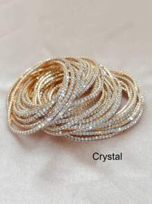 12pcs Set Fashionable White Crystal Elastic Bracelets For Women, Suitable For Parties - Elastic Bracelet - View 1